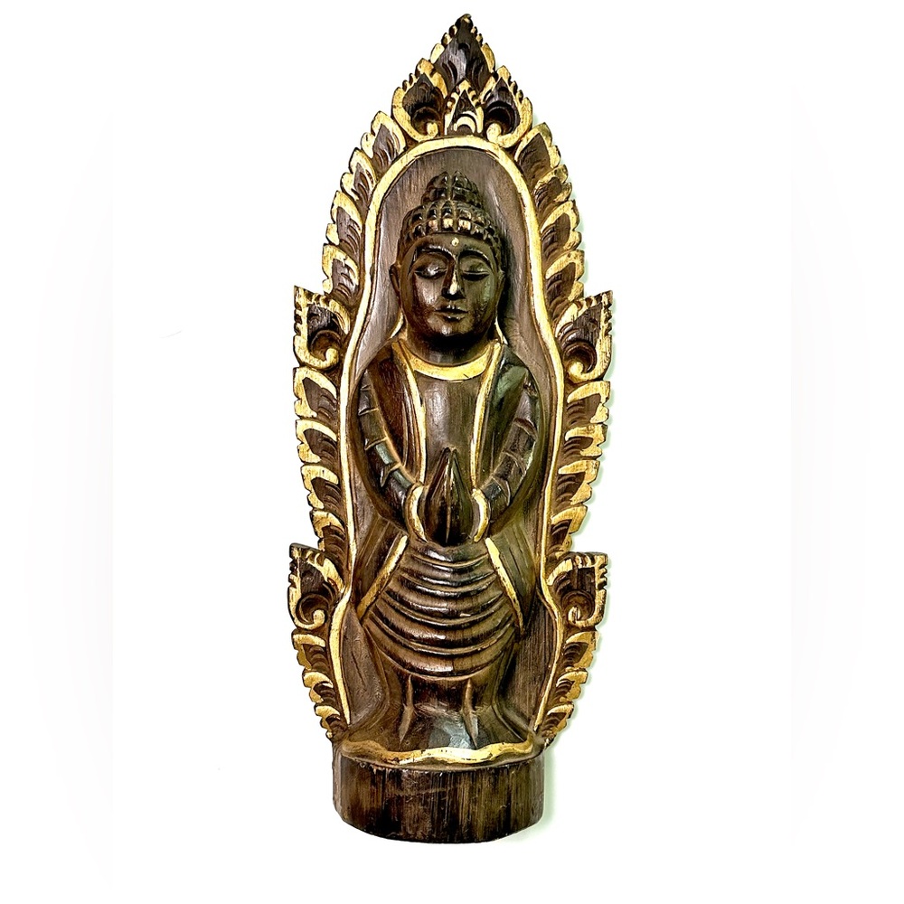 Large Wooden Carved Meditating Buddha